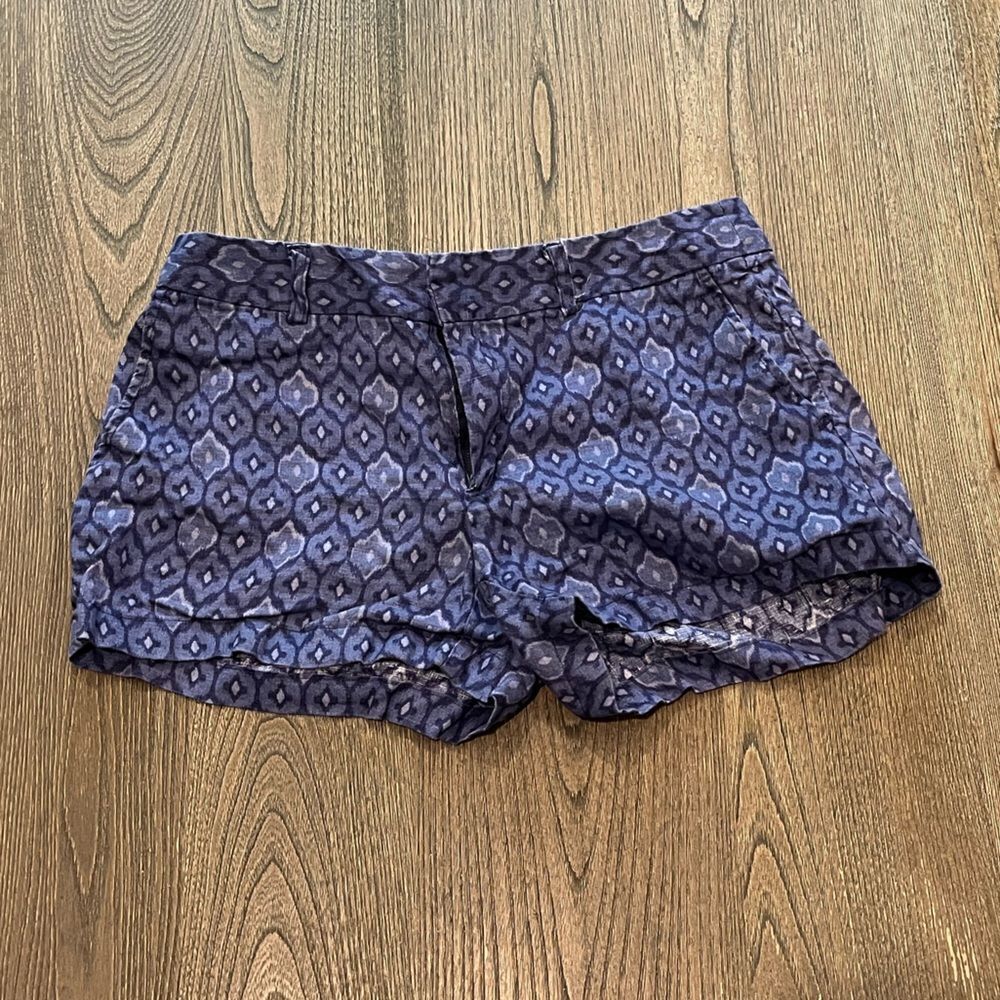 Cynthia Rowley 100% Linen Blue Ikat Print Boho Shorts Size 6